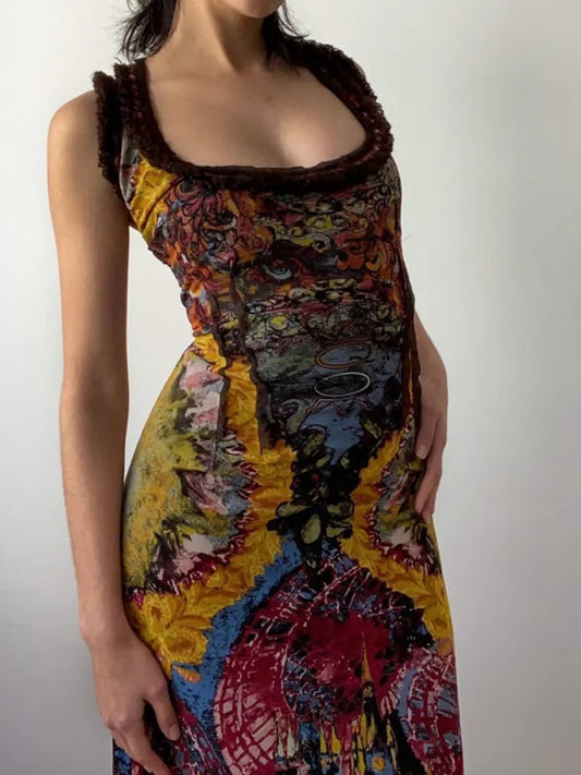 Athena Mixed Print Backless Maxi Dress