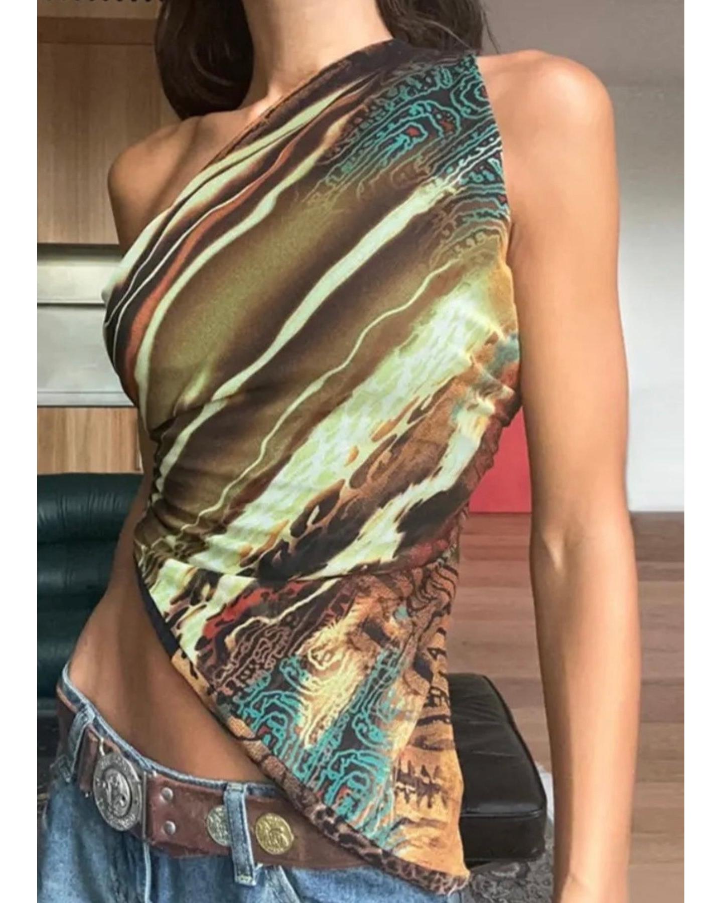 Mint Swirl Asymmetric One Shoulder Top