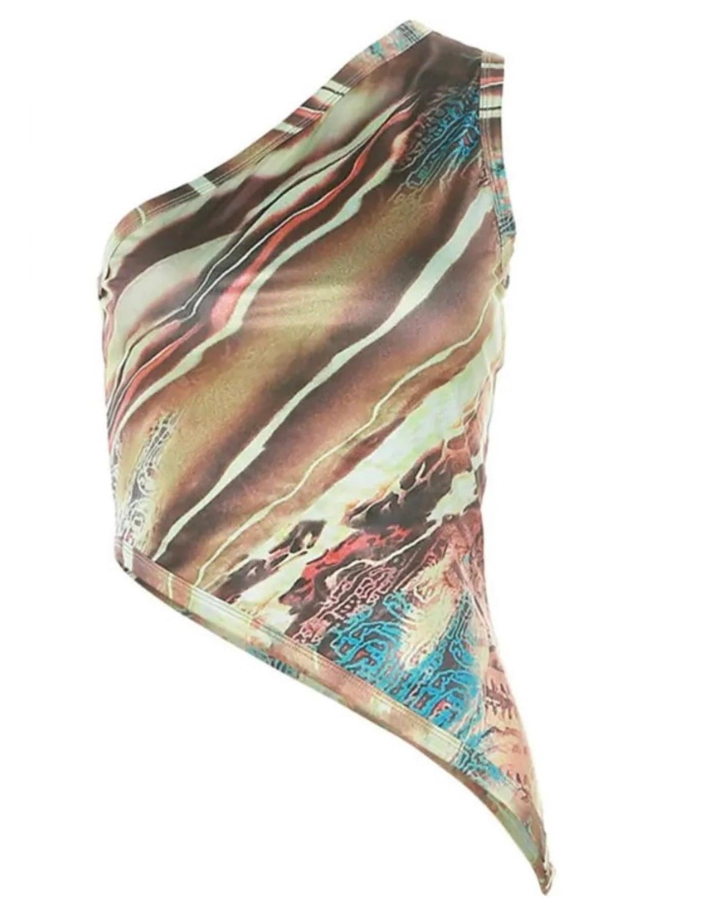 Mint Swirl Asymmetric One Shoulder Top