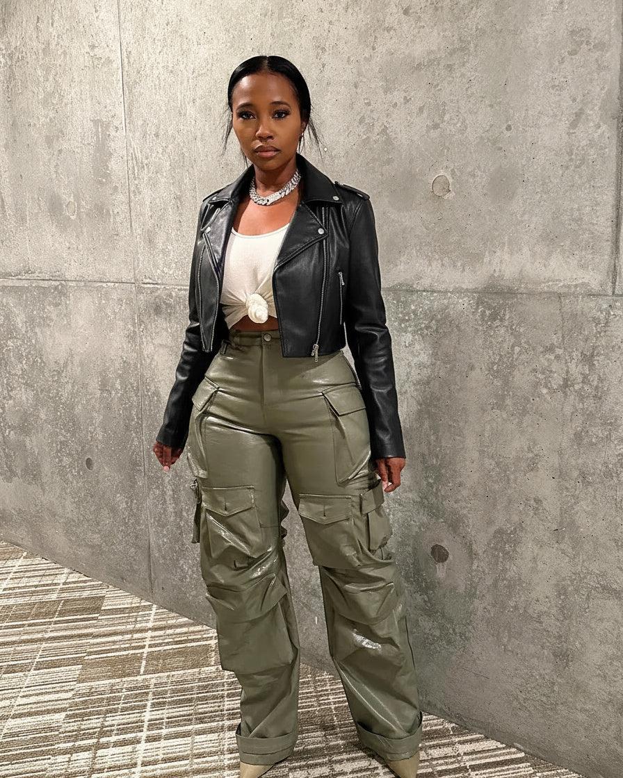 Faux Leather Cropped Moto Jacket