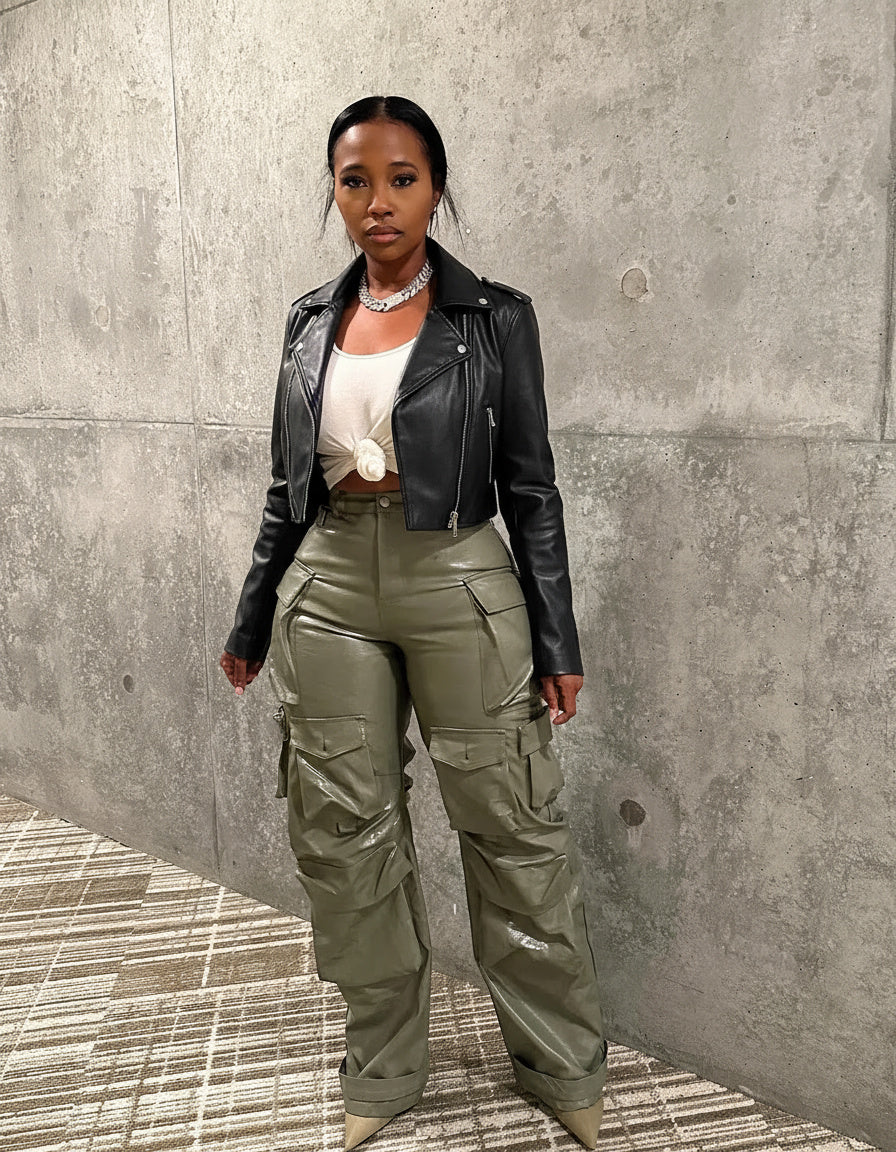 Faux Leather Cropped Moto Jacket