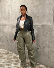 Faux Leather Cropped Moto Jacket