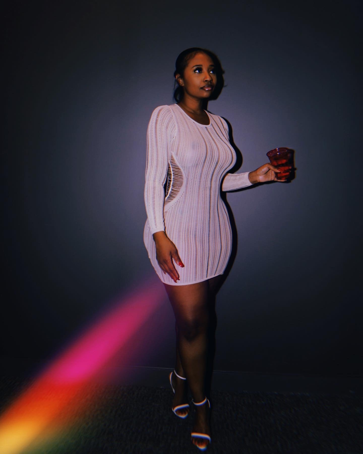 Nude Knitted Mesh Long Sleeve Mini Dress