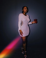 Nude Knitted Mesh Long Sleeve Mini Dress