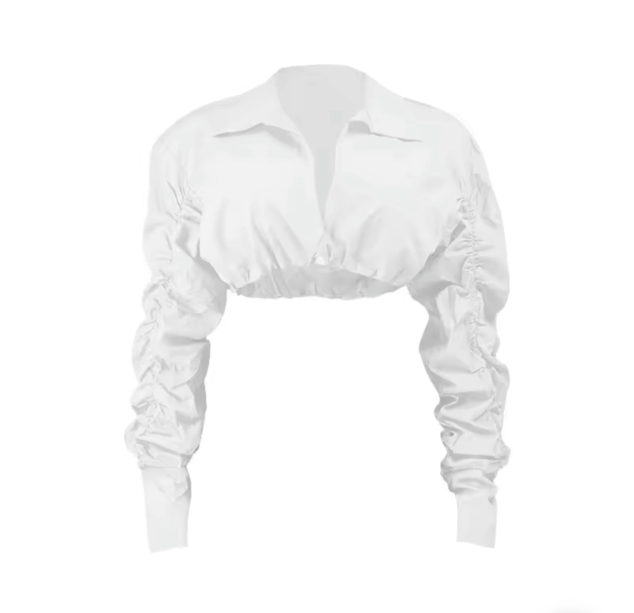 White Ruched Button Down Crop