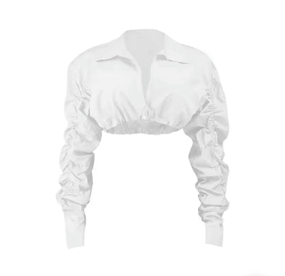 White Ruched Button Down Crop