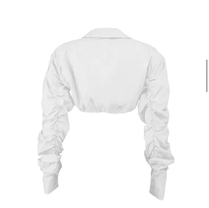 White Ruched Button Down Crop