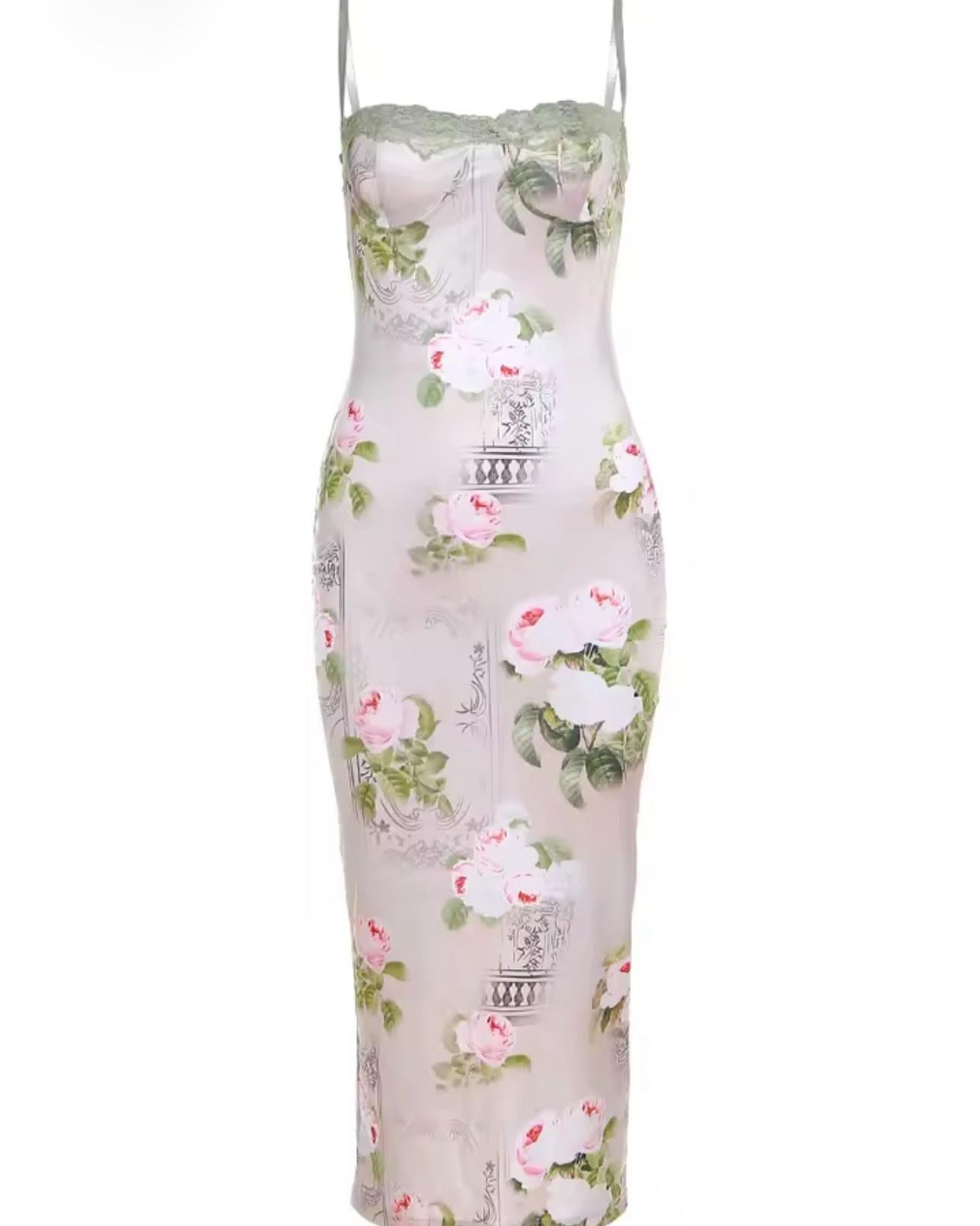Sage Floral Corset Dress