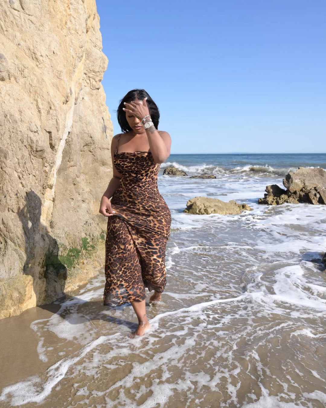 Leopard Mesh Maxi Dress