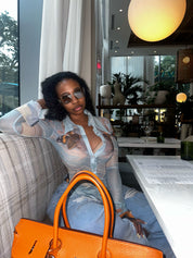 Baby Blue Printed Mesh Blouse