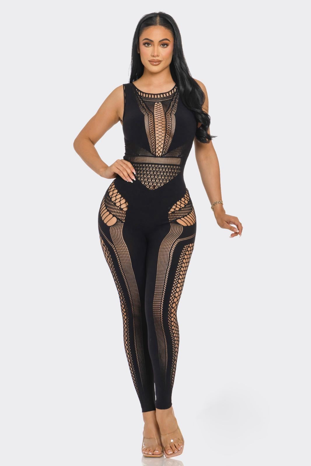 Black Spliced Sleeveless Jumpsuit