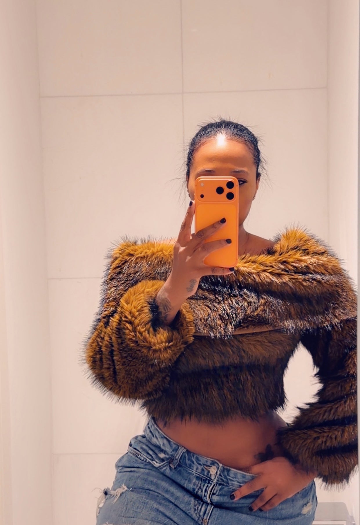 Faux Fur Off The Shoulder Top