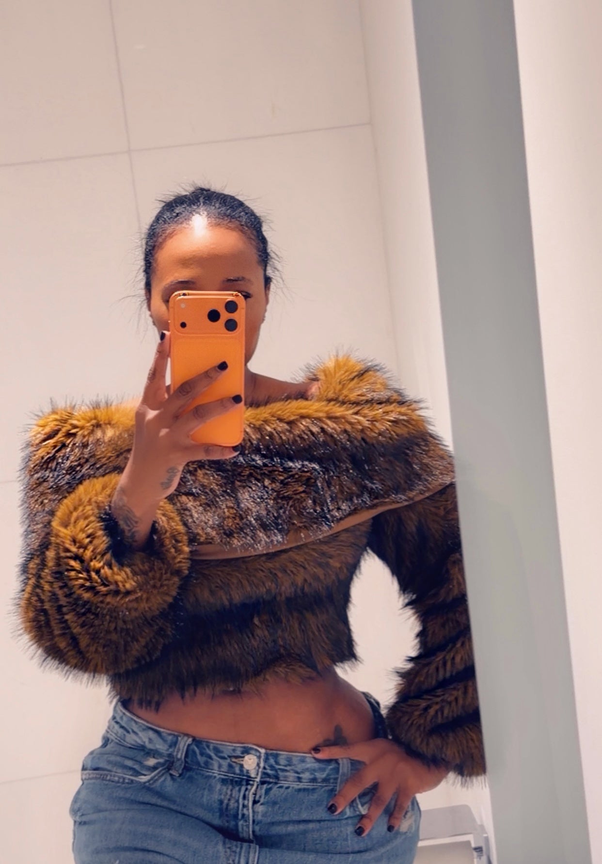 Faux Fur Off The Shoulder Top