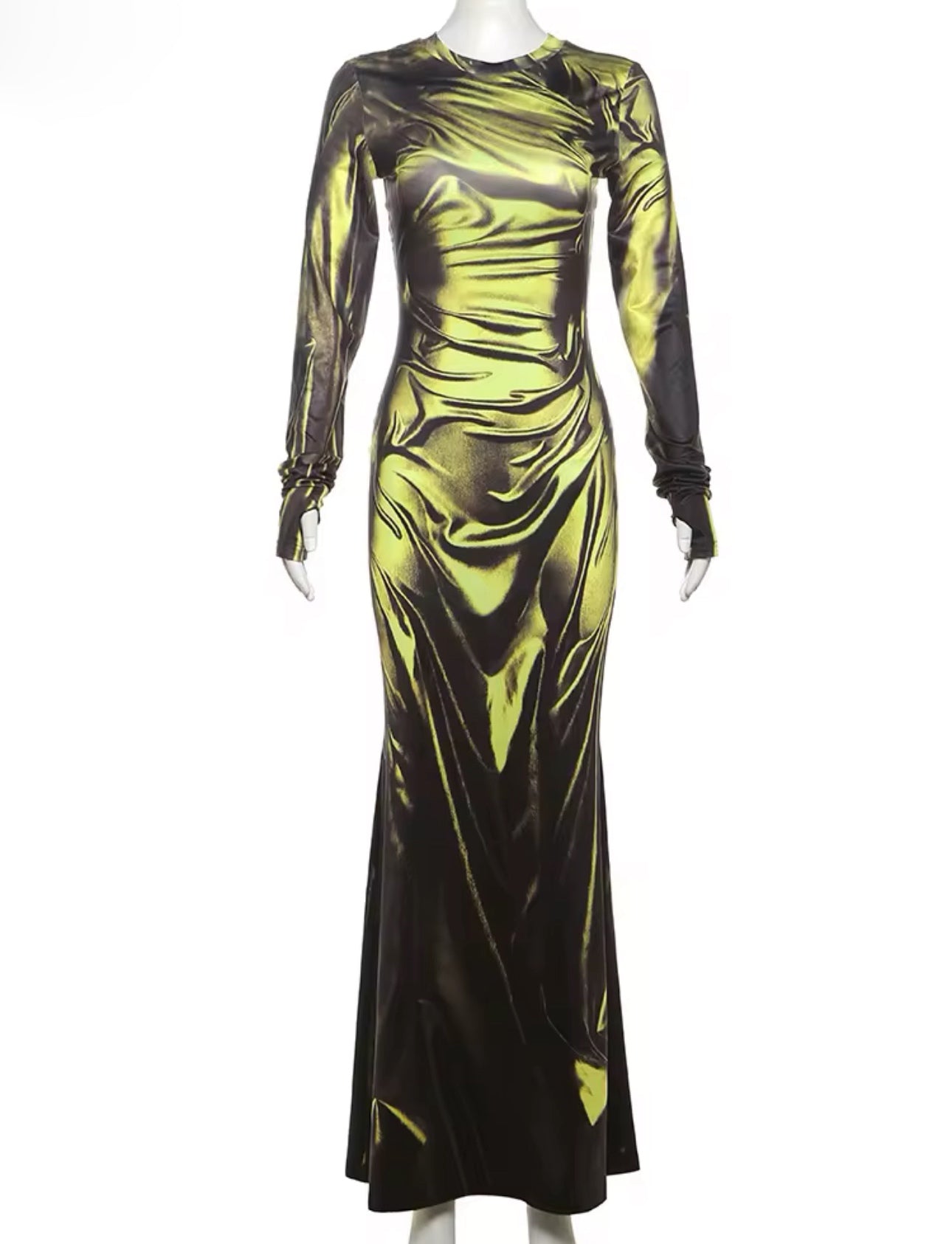 Lime 3D Print Maxi Dress