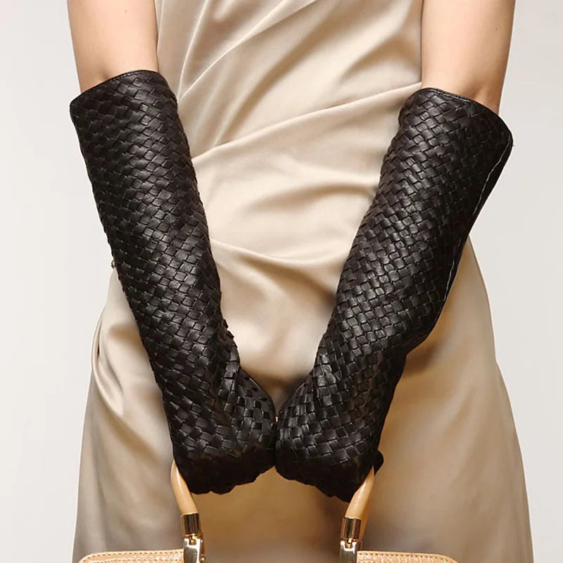 Siena Leather Plaid Midi Gloves