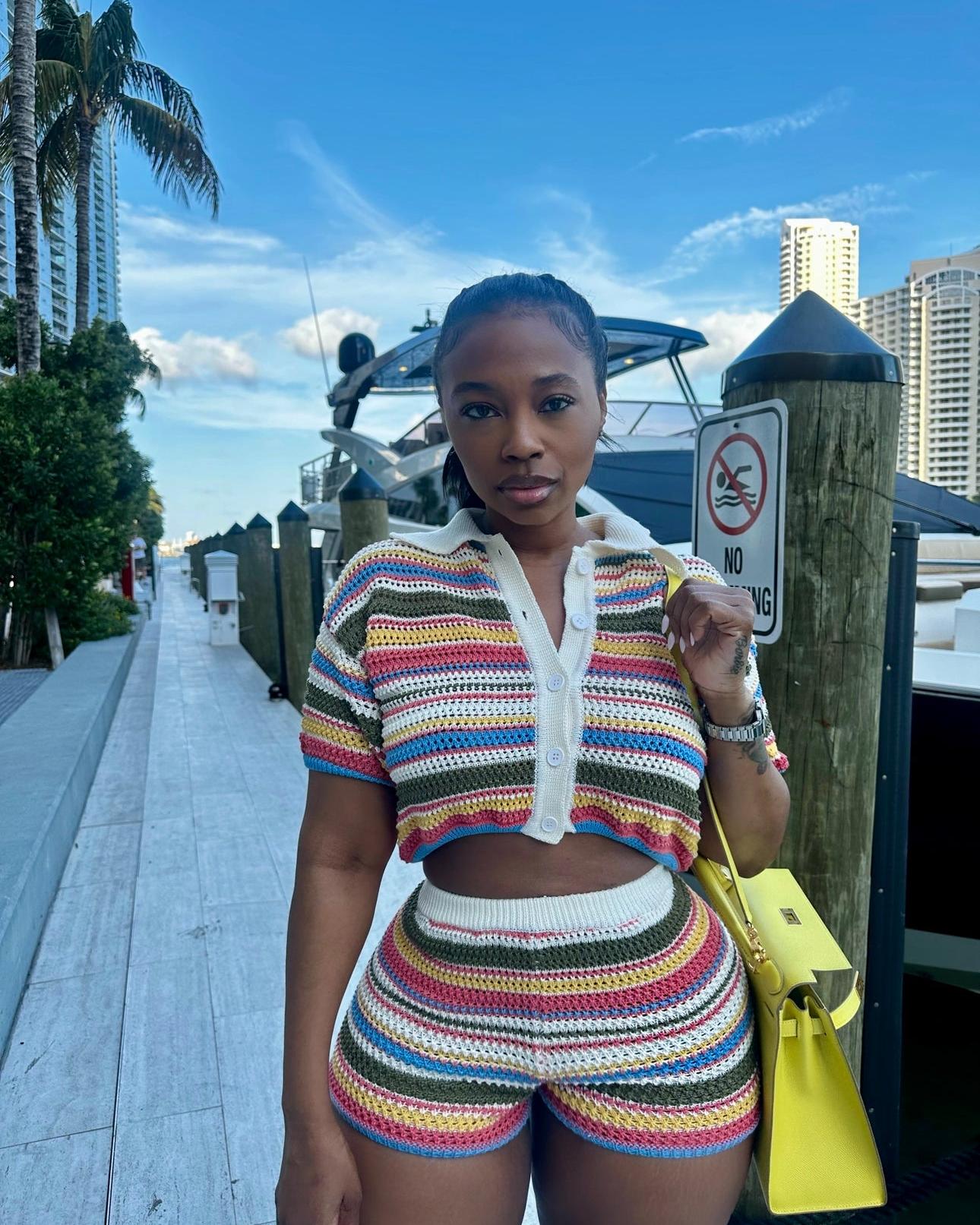 Striped Knit Two Piece Short Set