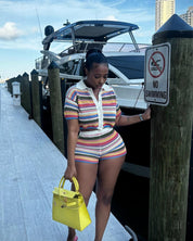 Striped Knit Two Piece Short Set