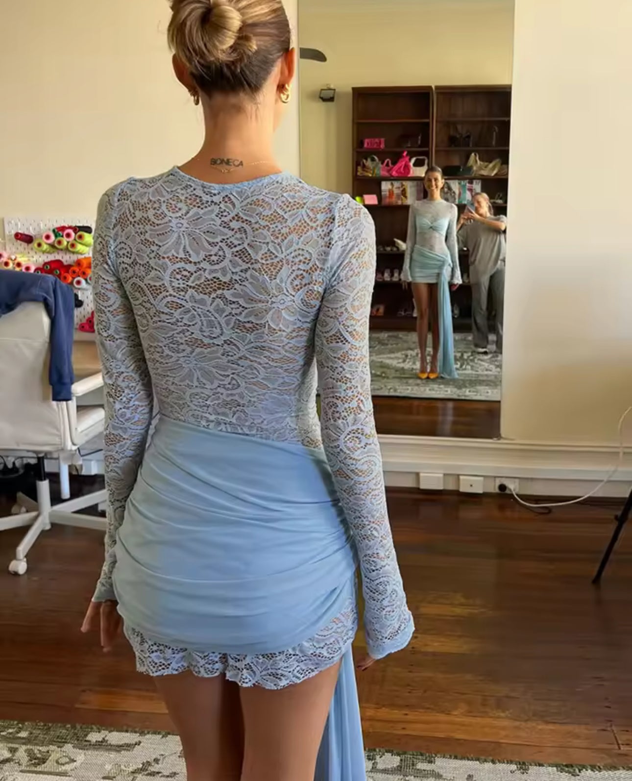 Baby Blue Lace Tassel Mini Dress