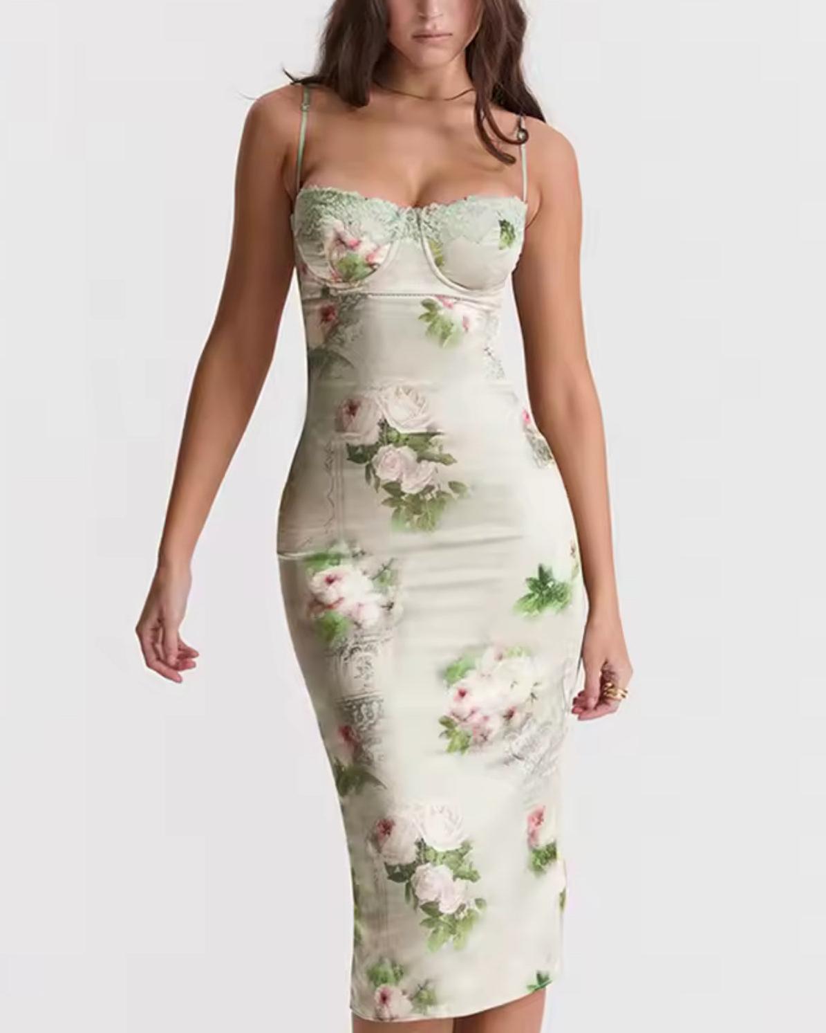 Sage Floral Corset Dress