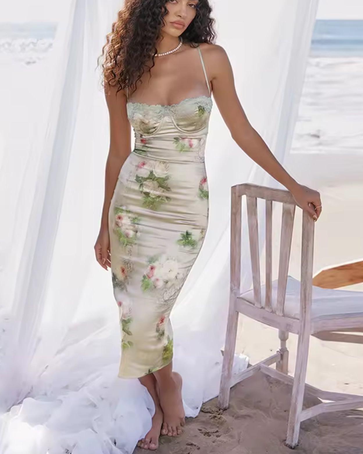 Sage Floral Corset Dress