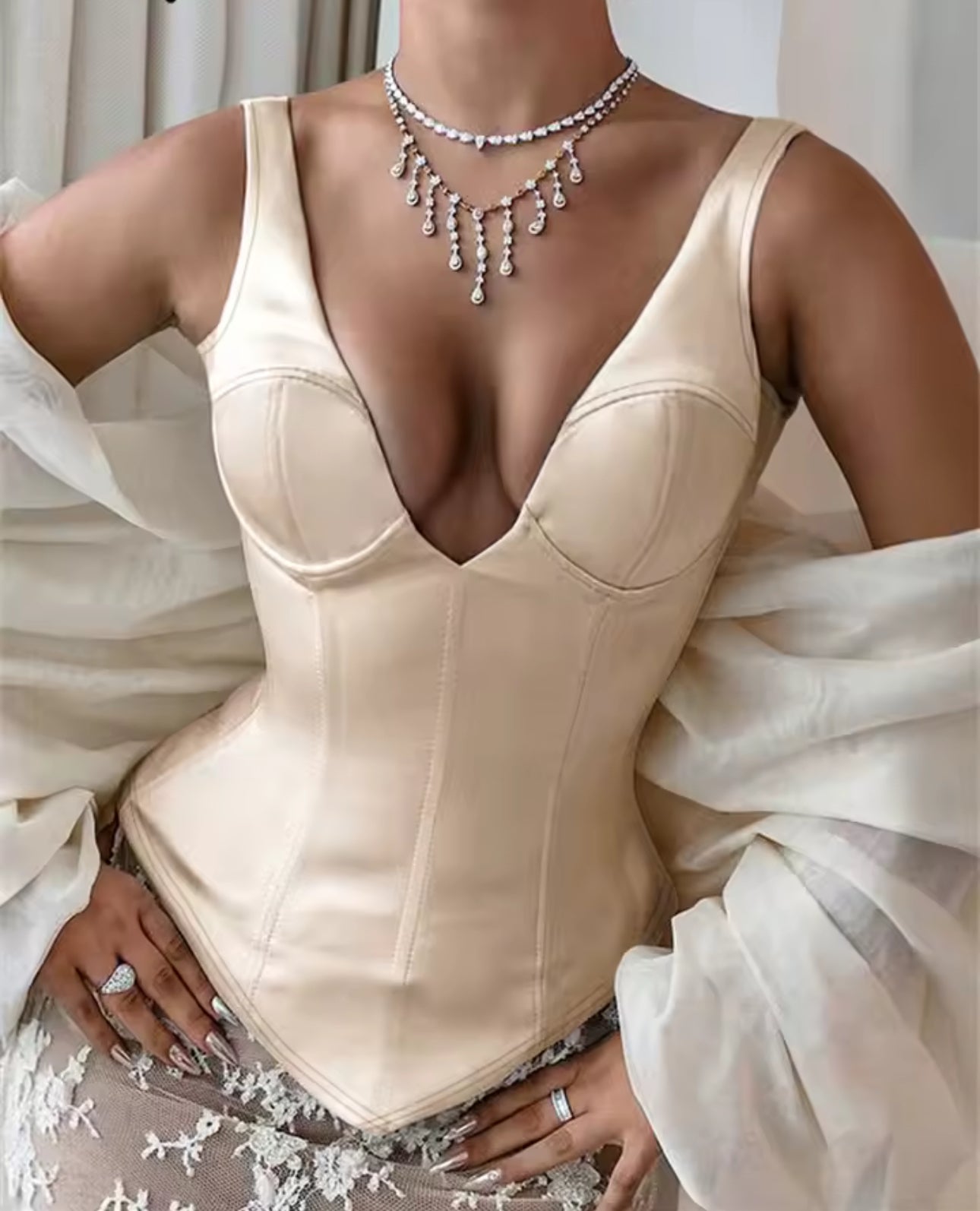 Cream Satin Corset Top