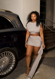 Ribbon Skirt Ruched 2 Piece Set