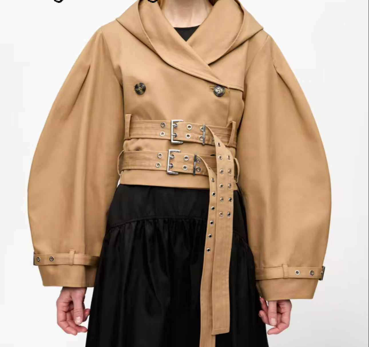 Double Buckle Cropped Trench Coat
