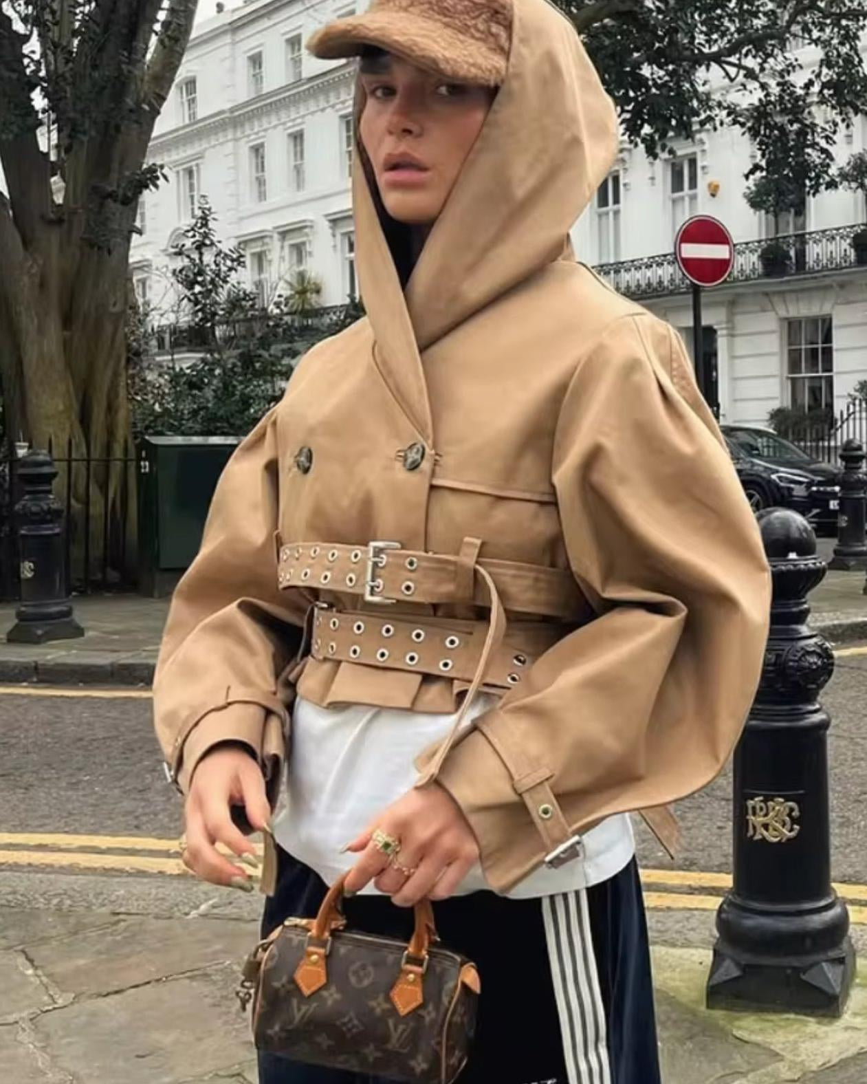 Double Buckle Cropped Trench Coat