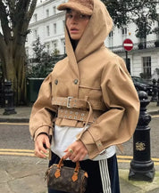 Double Buckle Cropped Trench Coat