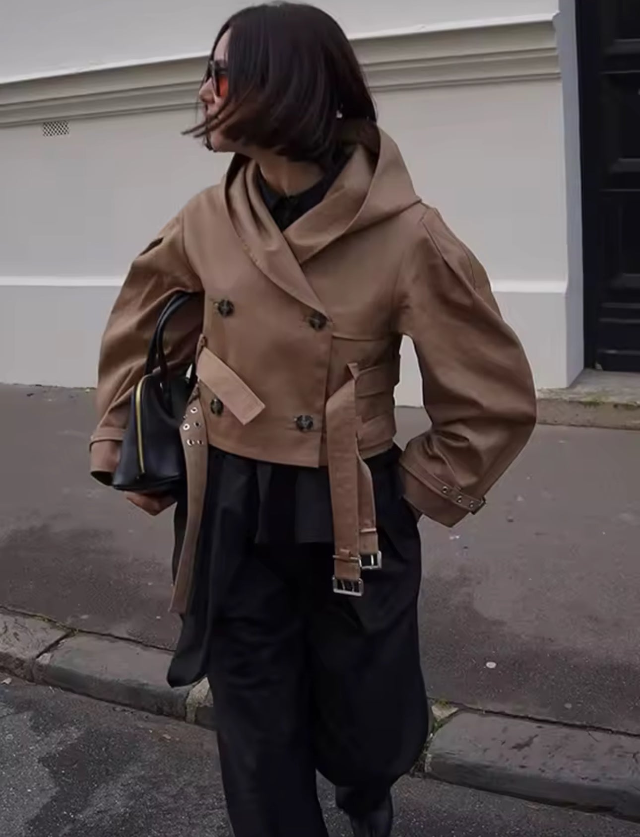 Double Buckle Cropped Trench Coat