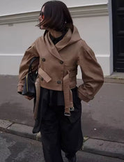 Double Buckle Cropped Trench Coat