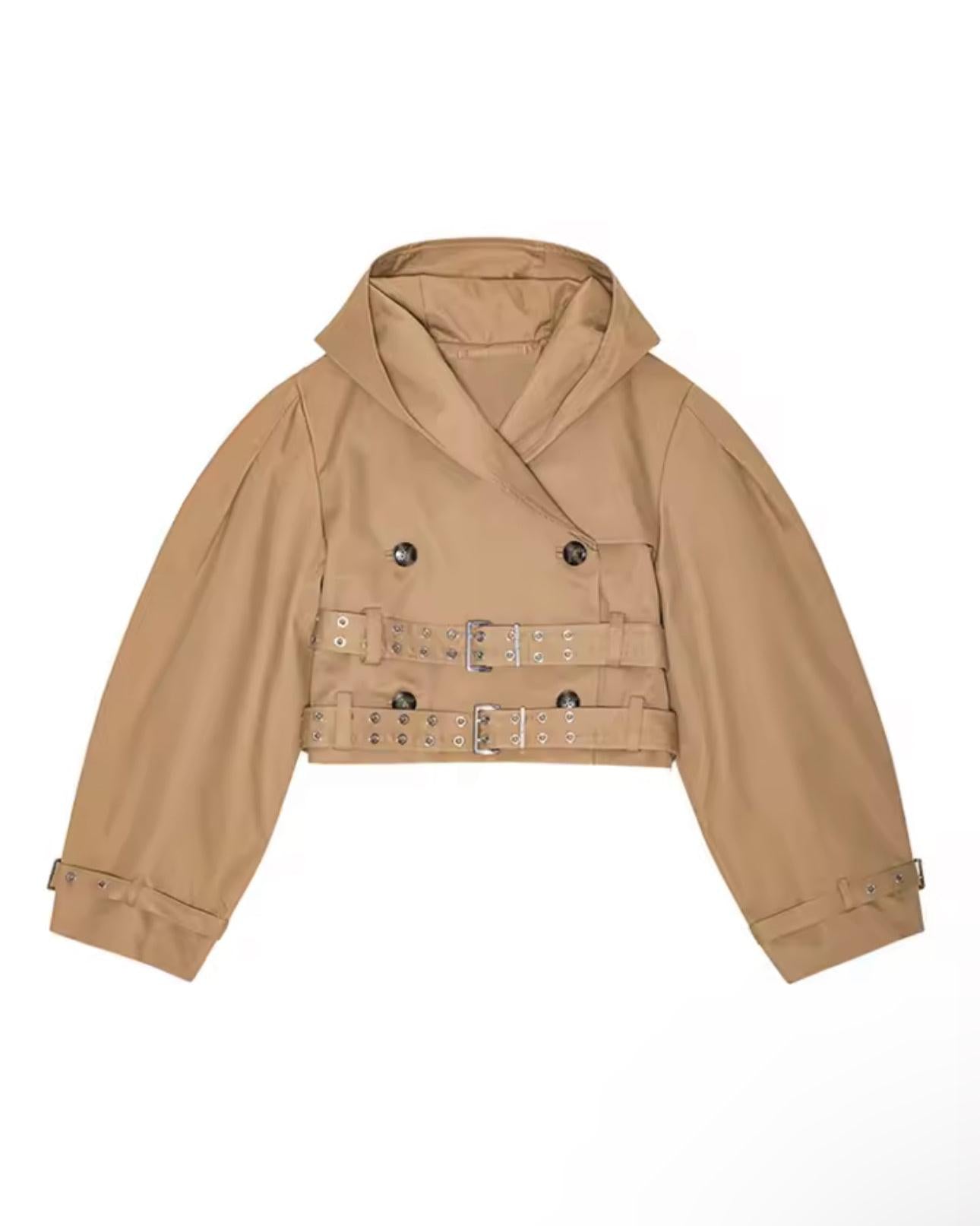 Double Buckle Cropped Trench Coat