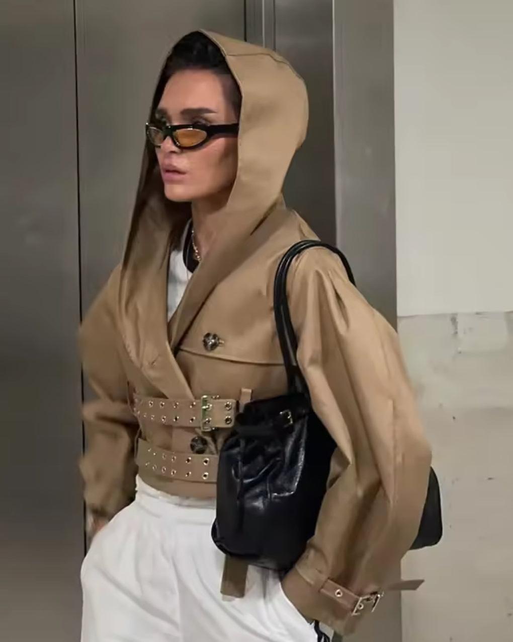 Double Buckle Cropped Trench Coat