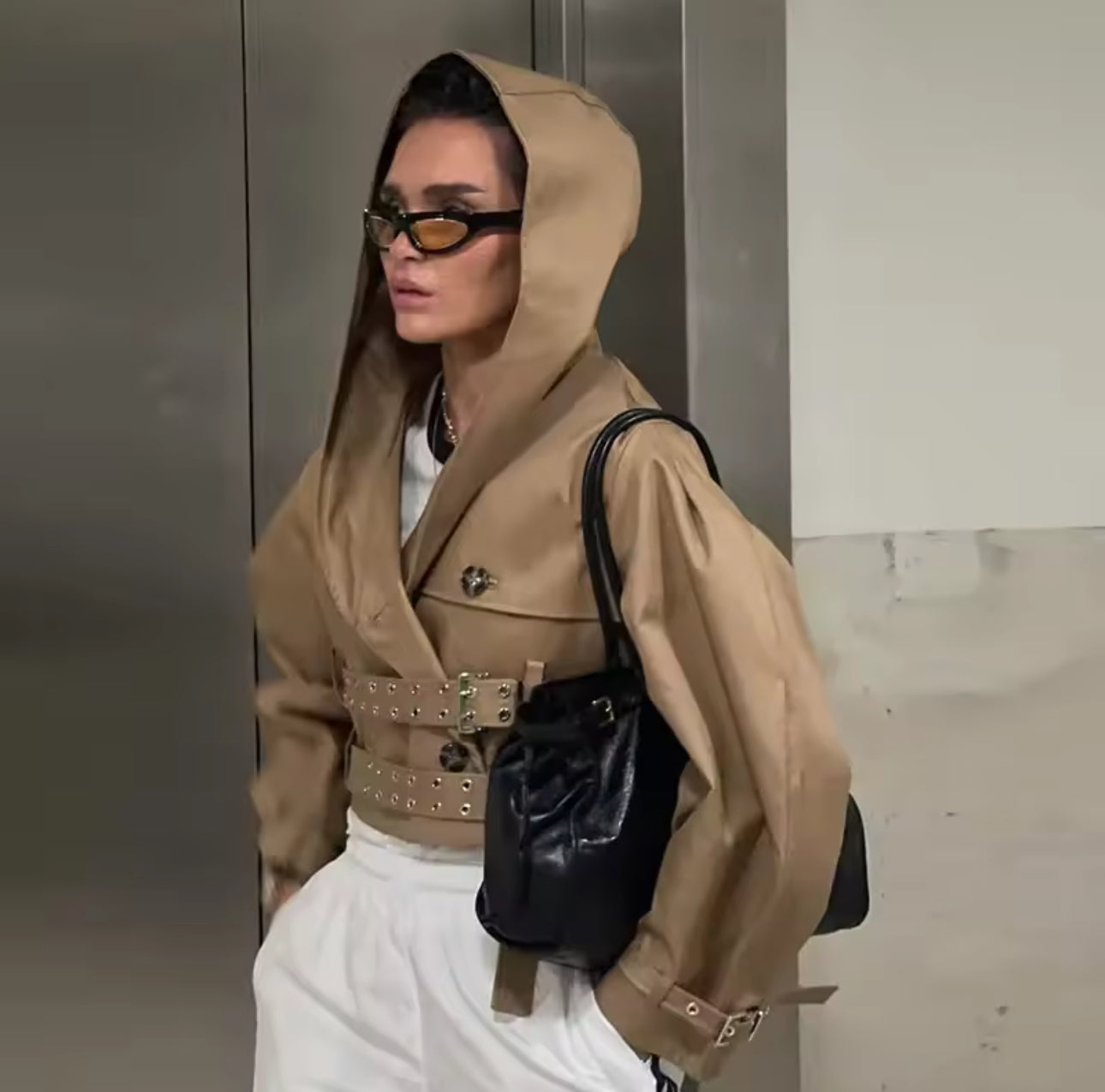Double Buckle Cropped Trench Coat