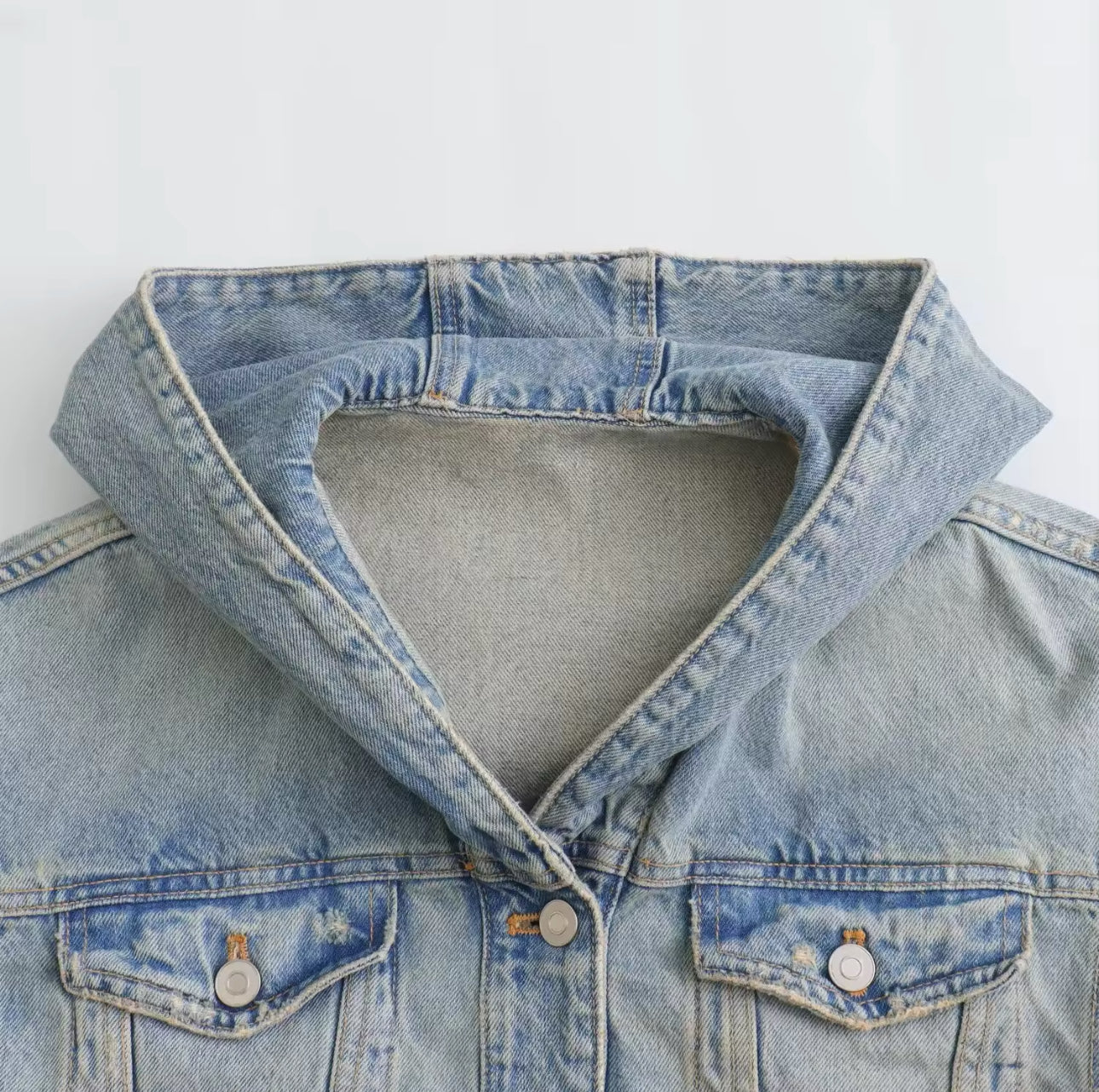 Light Denim Cropped Hooded Jacket