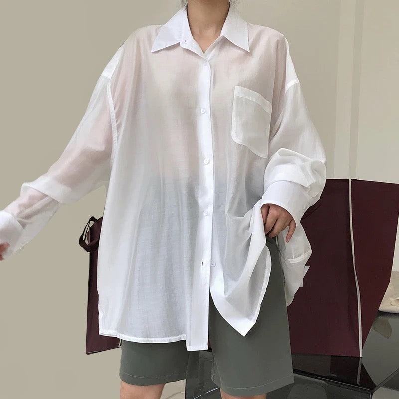 Oversized Sheer Button Down
