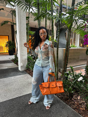 Baby Blue Printed Mesh Blouse