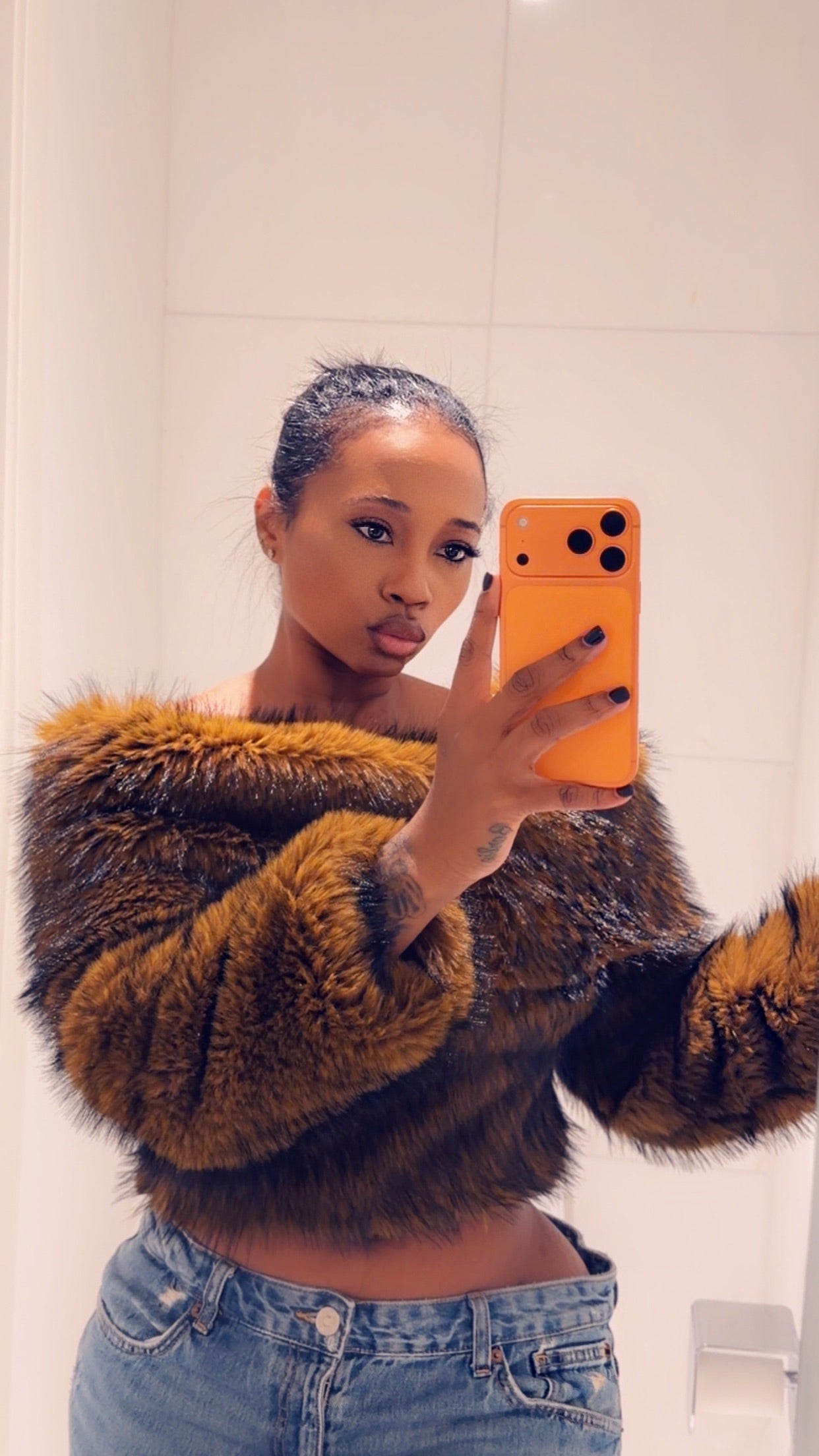 Faux Fur Off The Shoulder Top