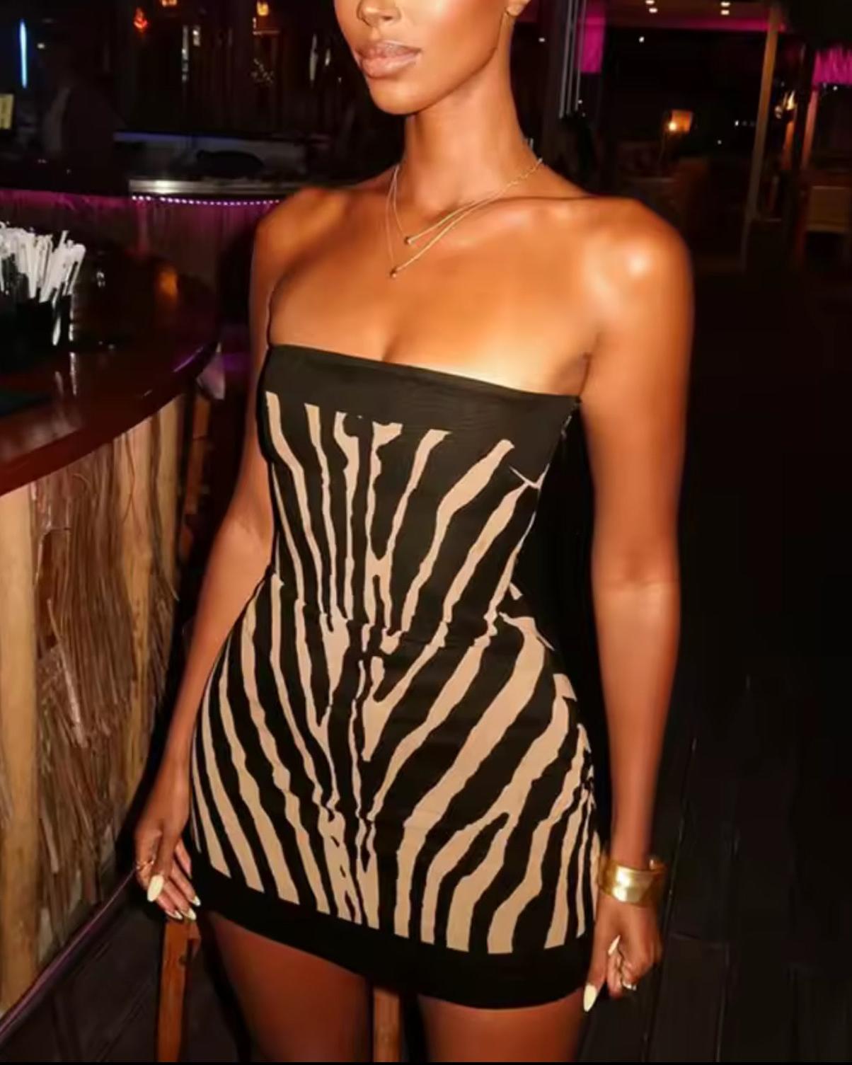 Zebra Striped Tube Dress