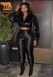 Faux Leather Hooded Jacket