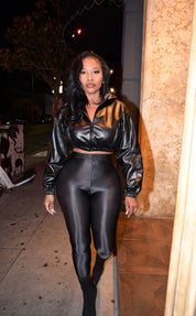 Faux Leather Hooded Jacket