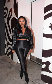 Faux Leather Hooded Jacket