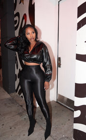 Faux Leather Hooded Jacket