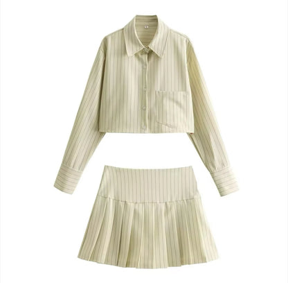 Stripe Print Pleated Skirt Set