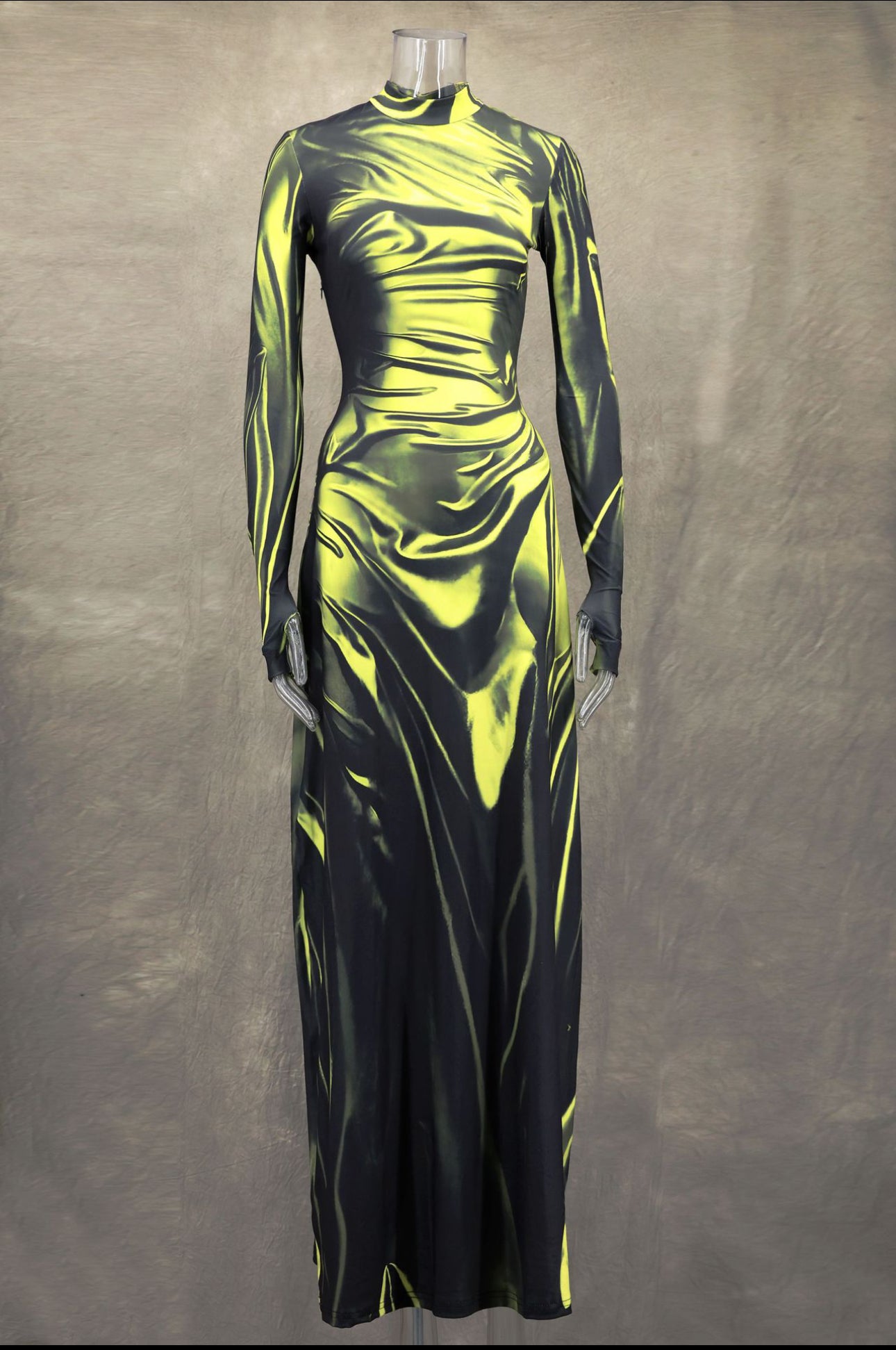 Lime 3D Print Maxi Dress