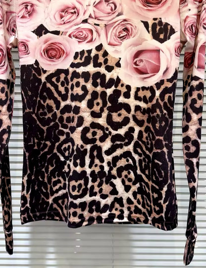 Baby Pink Leopard Round Collar Top