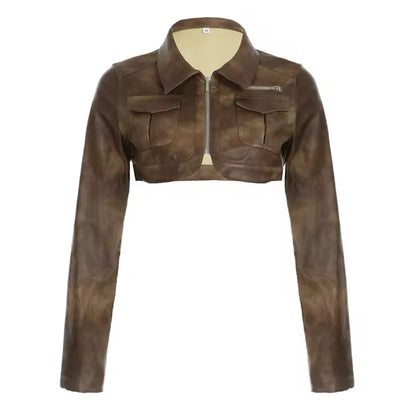 Chocolate Leather Cropped Jacket