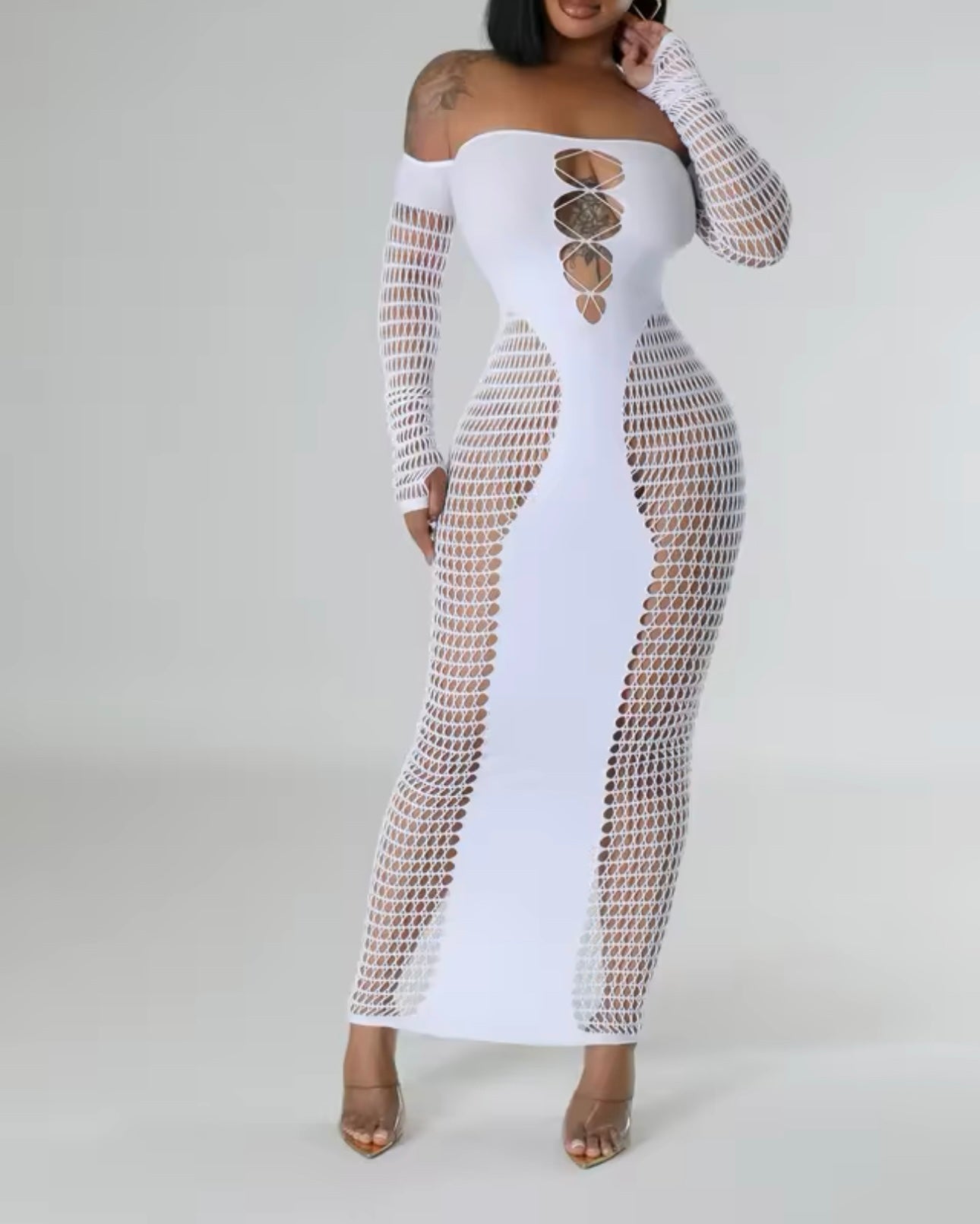 Off Shoulder Spliced Midi Dress