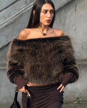 Chic Faux Fur Off Shoulder Top