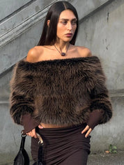 Chic Faux Fur Off Shoulder Top